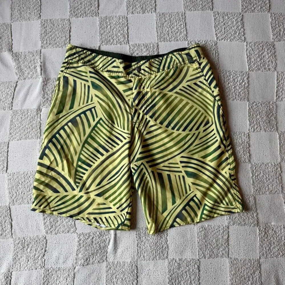 prAna Men's Yellow Palm Leaf Printed Shorts